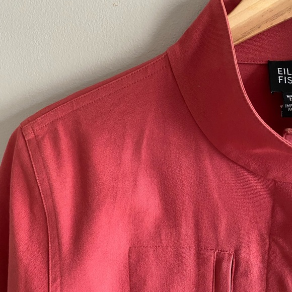 Eileen Fisher Small Red Jacket Military Asian Minimalistic Blouse Zip Up - Picture 3 of 15